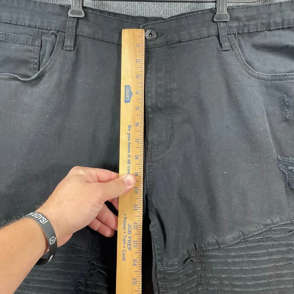 Southpole Stretch Biker Jeans Men's 44 (44X32) Black Destroyed Denim READ